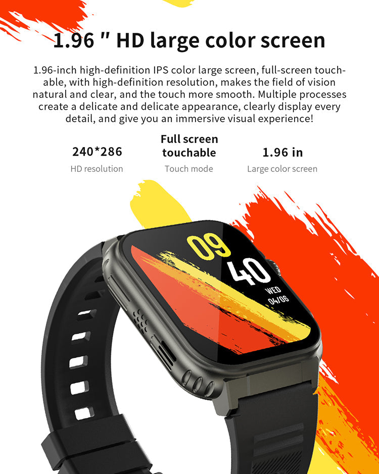 A70 Smartwatch 1.96" Touchscreen IP68 Bluetooth Call Fitness Tracker Heart Rate eprolo