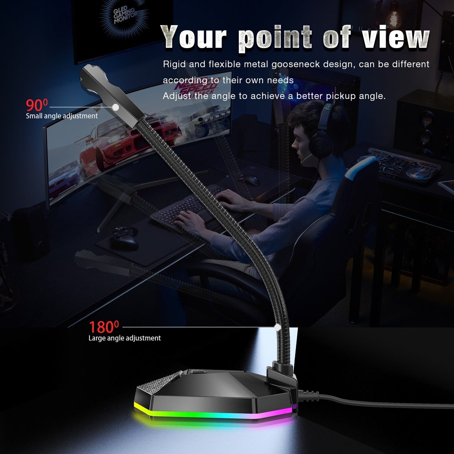 360° Omnidirectional USB Gaming Microphone with RGB Streamer, Noise Cancelling, Metal Gooseneck eprolo