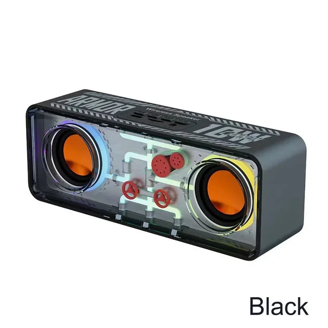 Cyberpunk Mecha Bluetooth Speaker | Transparent Dual Horn with LED Lights & Bass eprolo