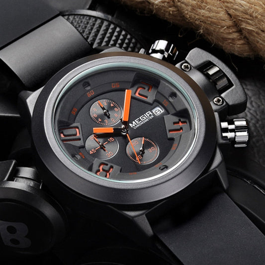 MEGIR 2002 Men's Military Chronograph Watch, 48mm Sport Quartz Watch Waterproof Black/White eprolo