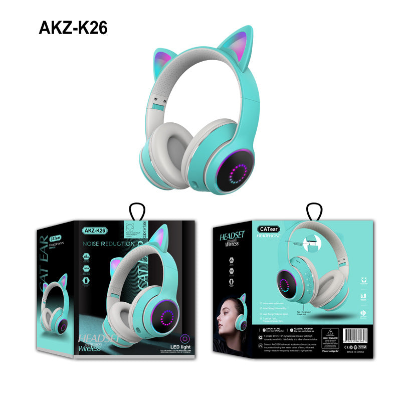 AKZ-K26 Cat Ear Bluetooth Headphones LED Wireless Stereo Mic TF Card AUX FM eprolo
