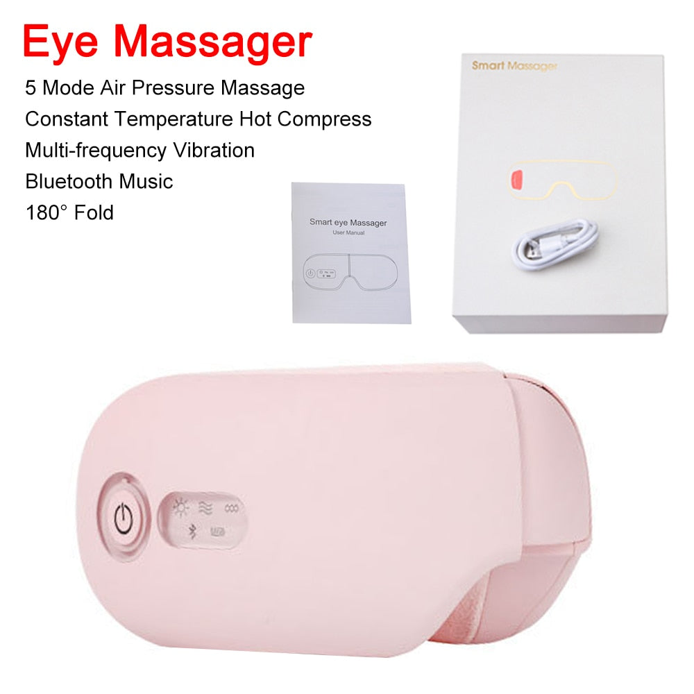 Smart Bluetooth Vibration Eye Massager - Hot Compress, Music, Foldable Pressure Relief Glasses eprolo