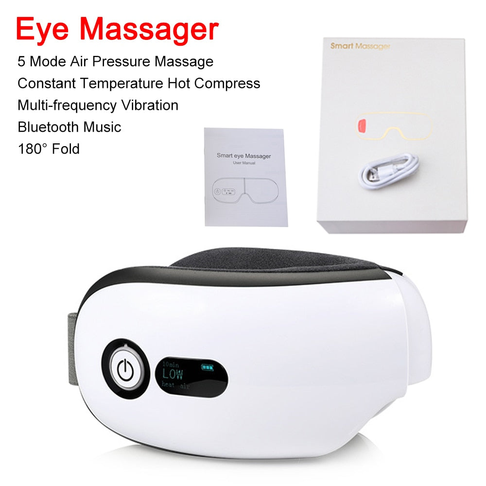Smart Bluetooth Vibration Eye Massager - Hot Compress, Music, Foldable Pressure Relief Glasses eprolo