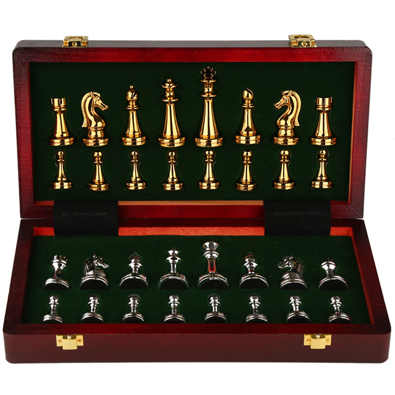Luxury Metal Chess Set with Retro Wooden Board – Gift Box Edition eprolo