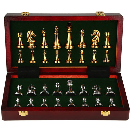 Luxury Metal Chess Set with Retro Wooden Board – Gift Box Edition eprolo