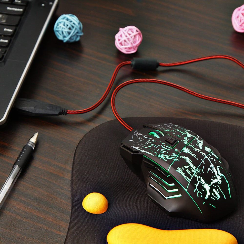 HXSJ Flow Crack 7D Gaming Mouse - 3200 DPI, 7 Buttons, RGB Breathing Lights eprolo