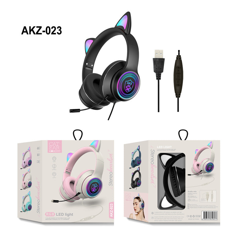 AKZ‑023 RGB Luminous Cat Ear Gaming Headset Wired USB with Mic, 5 Colors eprolo