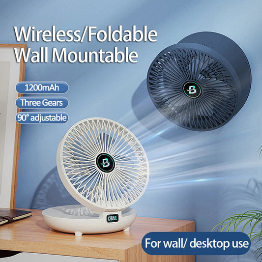 CIBAIL 2-in-1 Folding Desktop & Wall Mounted Fan, Rechargeable, 3 Gears, Quiet, Portable for Home Office eprolo