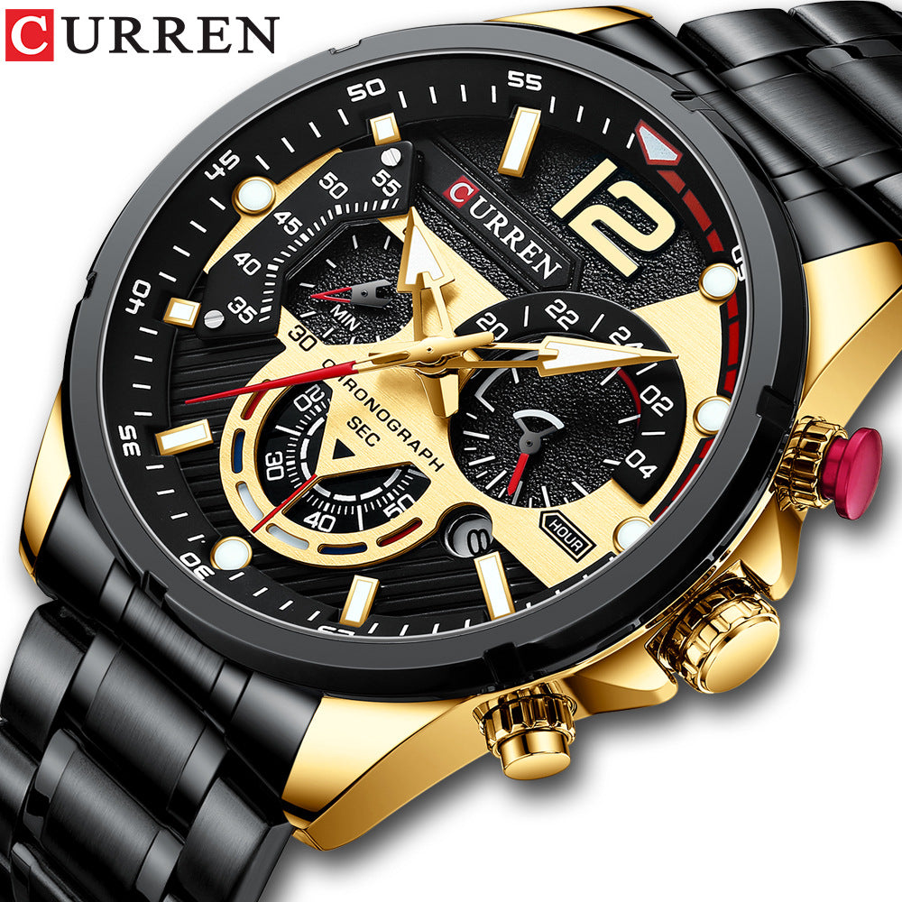CURREN 8395 Men's Sport Watch, Quartz Chronograph, 30M Waterproof, Calendar, Stainless Steel Band