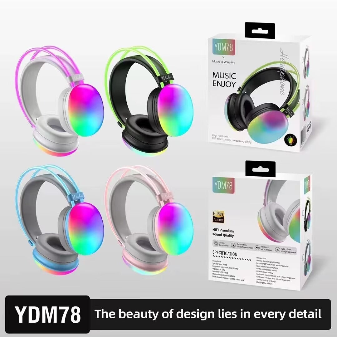 YDM78 Bluetooth 5.3 Gaming Headset, RGB Luminous, HiFi Stereo, 8H+ Battery Life eprolo