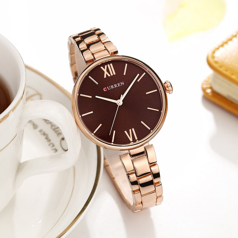 CURREN 9017 Women's Watch Quartz Fashion Stainless Steel Strap Casual Female Clock