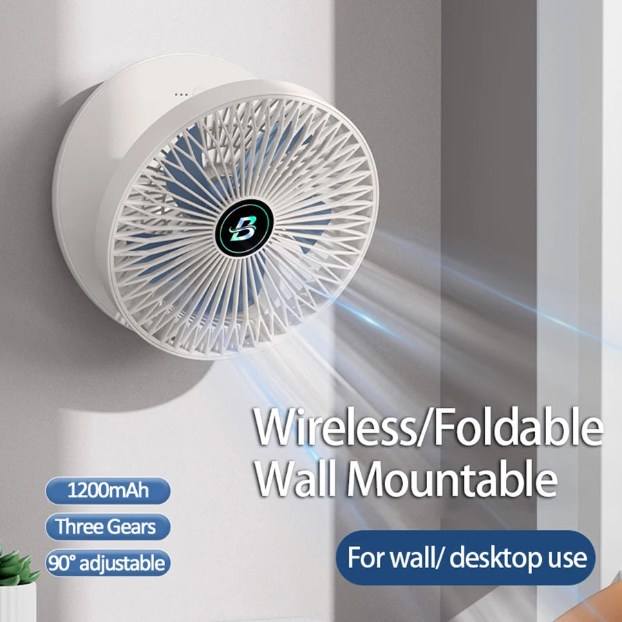 CIBAIL 2-in-1 Folding Desktop & Wall Mounted Fan, Rechargeable, 3 Gears, Quiet, Portable for Home Office eprolo