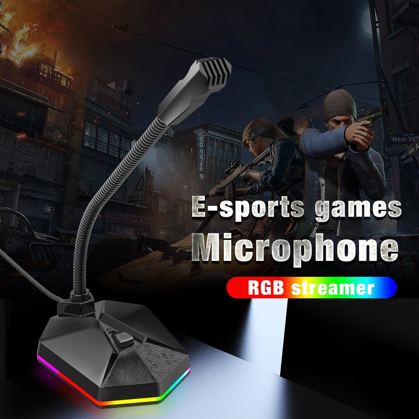 360° Omnidirectional USB Gaming Microphone with RGB Streamer, Noise Cancelling, Metal Gooseneck eprolo