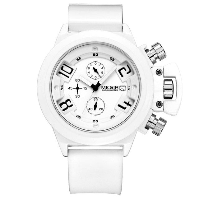 MEGIR 2002 Men's Military Chronograph Watch, 48mm Sport Quartz Watch Waterproof Black/White