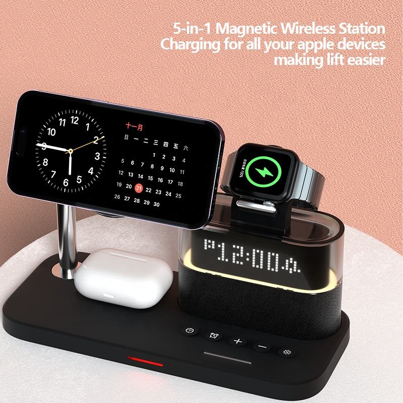 5-in-1 Qi2 Magnetic Wireless Charging Station w/ Alarm Clock, Night Light, 3-in-1 Charger for iPhone, Watch, AirPods eprolo