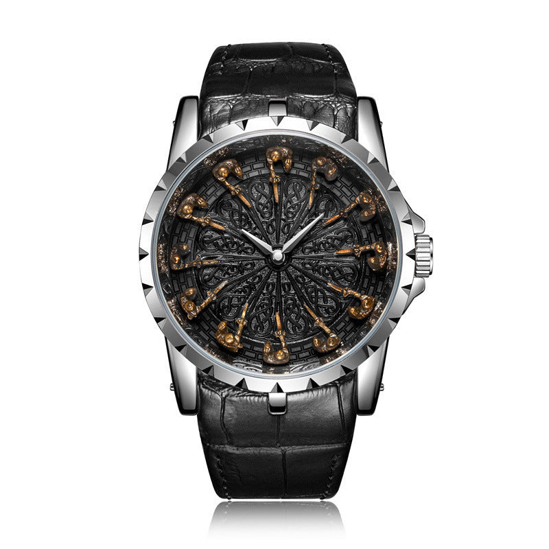 Luxury Knights Round Table Quartz Watch Men's Leather Strap Waterproof eprolo