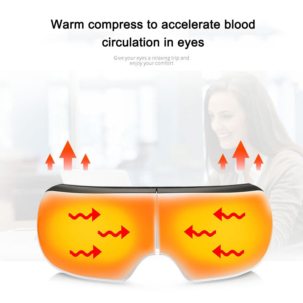 Smart Bluetooth Vibration Eye Massager - Hot Compress, Music, Foldable Pressure Relief Glasses eprolo