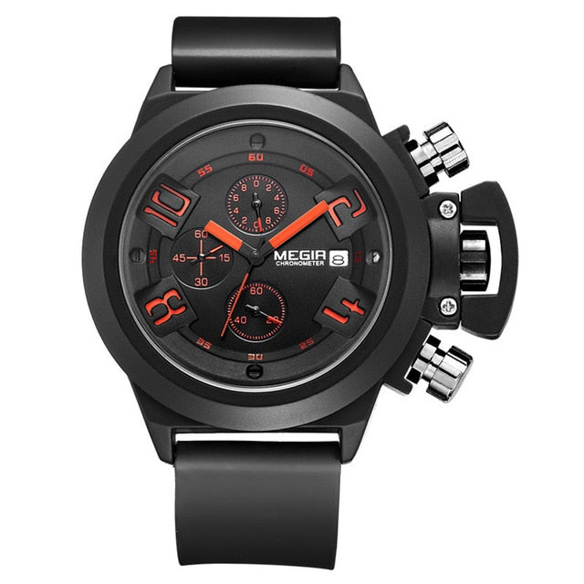 MEGIR 2002 Men's Military Chronograph Watch, 48mm Sport Quartz Watch Waterproof Black/White