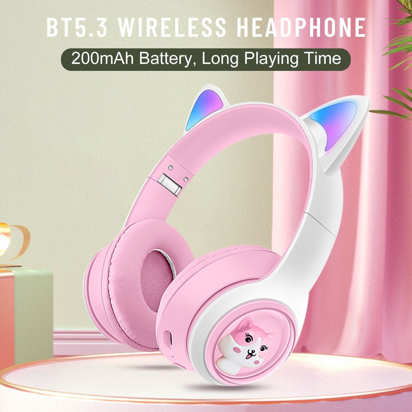 AKZ-07 Luminous Cat Ears Wireless Bluetooth Headset - Subwoofer Gaming Headphones eprolo