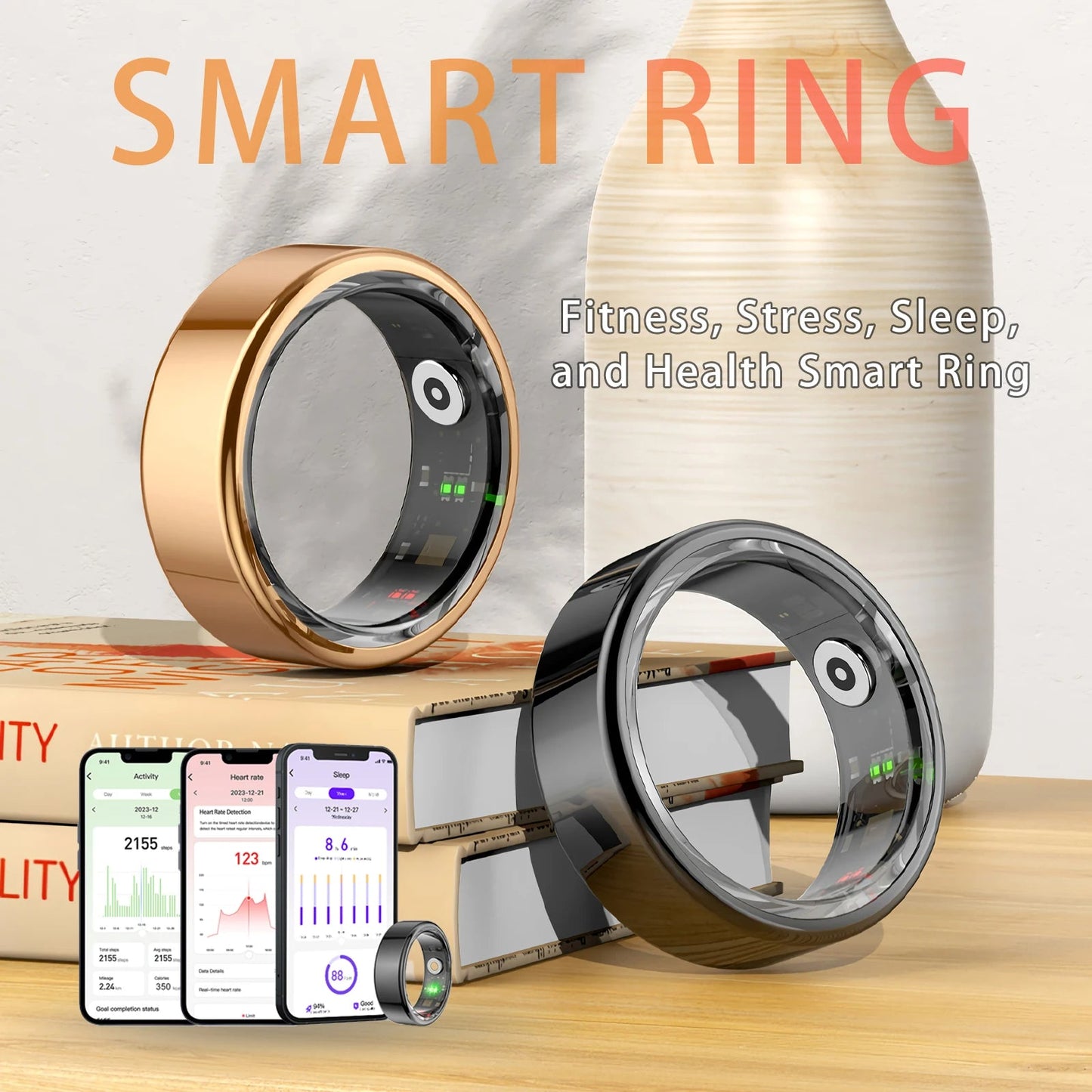 Smart Ring Fitness Tracker w/ Heart Rate Sleep Monitoring Blood Pressure IP68 eprolo