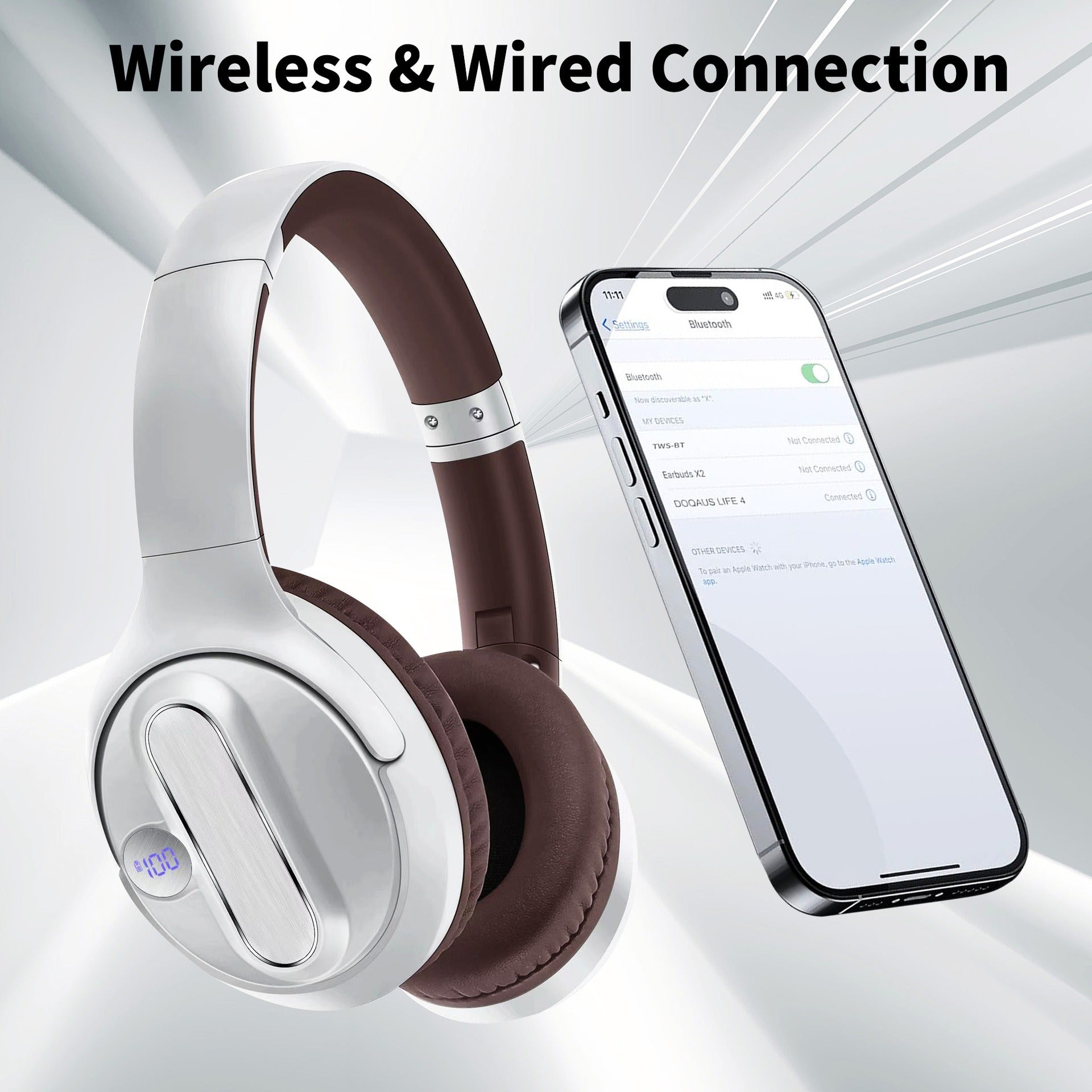 AKZ-13B Retro Bluetooth 5.3 Headphones, Foldable, 17H Playtime, Battery Display eprolo