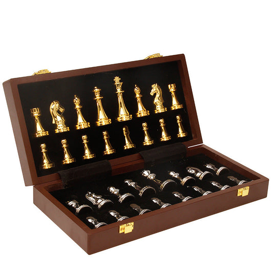 Luxury Metal Folding Chess Set Gold & Silver Pieces Premium Zinc Alloy eprolo