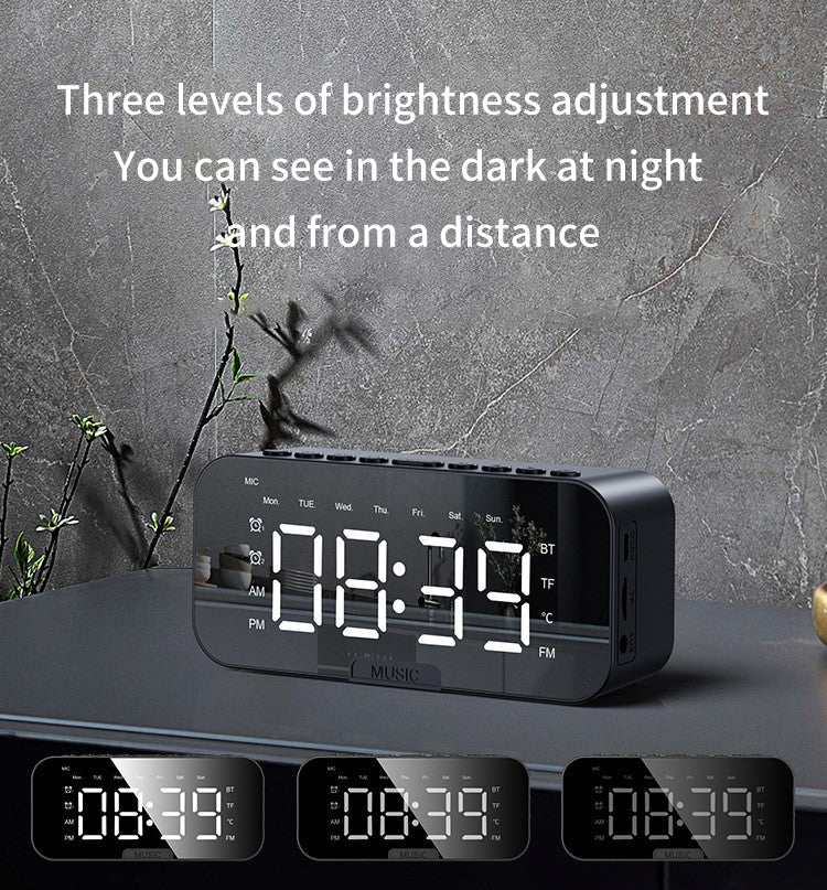 Bluetooth 5.2 LED Mirror Alarm Clock Speaker with FM & Temperature Display eprolo