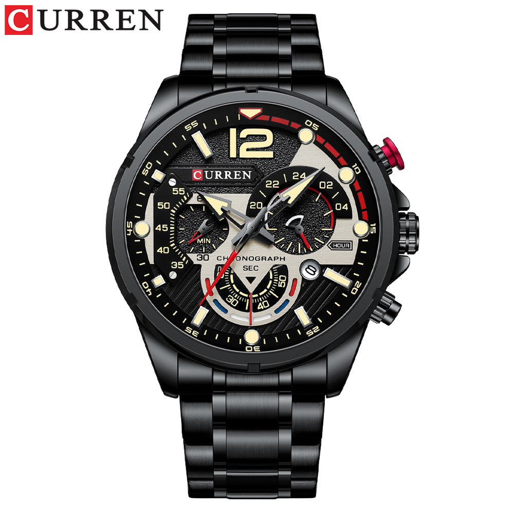 CURREN 8395 Men's Sport Watch, Quartz Chronograph, 30M Waterproof, Calendar, Stainless Steel Band