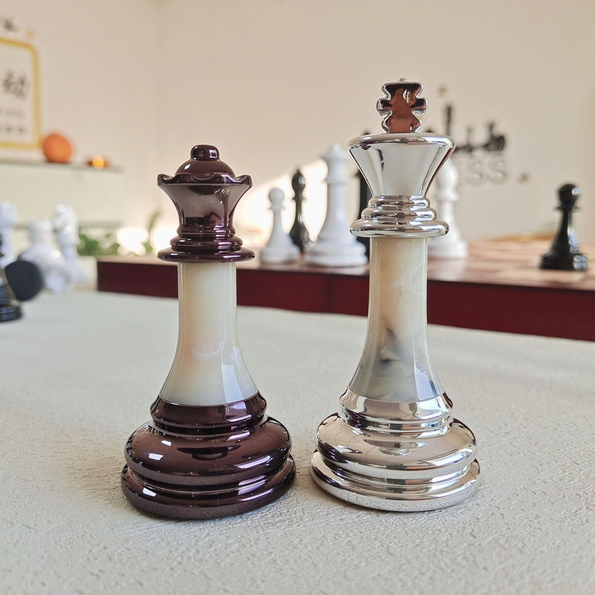 Luxury Acrylic Chess Pieces Set – Burgundy & Silver 32-Piece Game Set eprolo