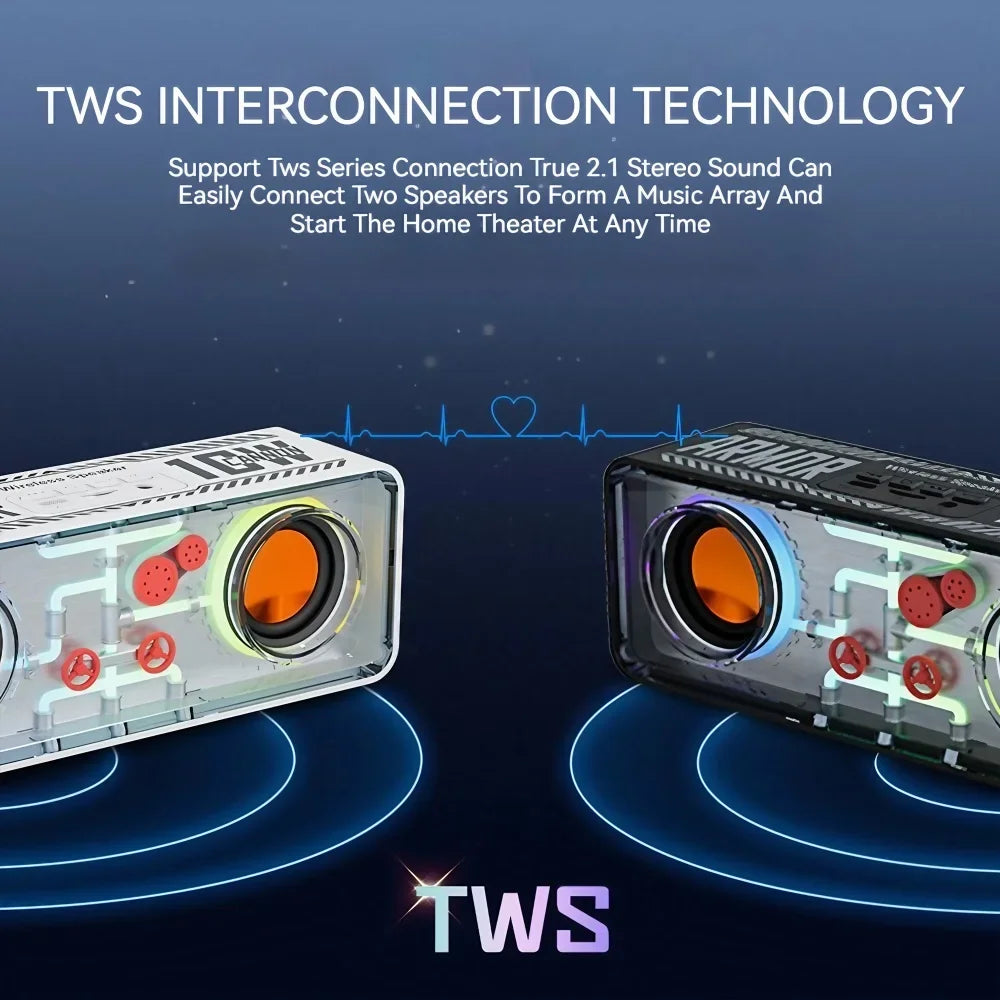 Cyberpunk Mecha Bluetooth Speaker | Transparent Dual Horn with LED Lights & Bass eprolo