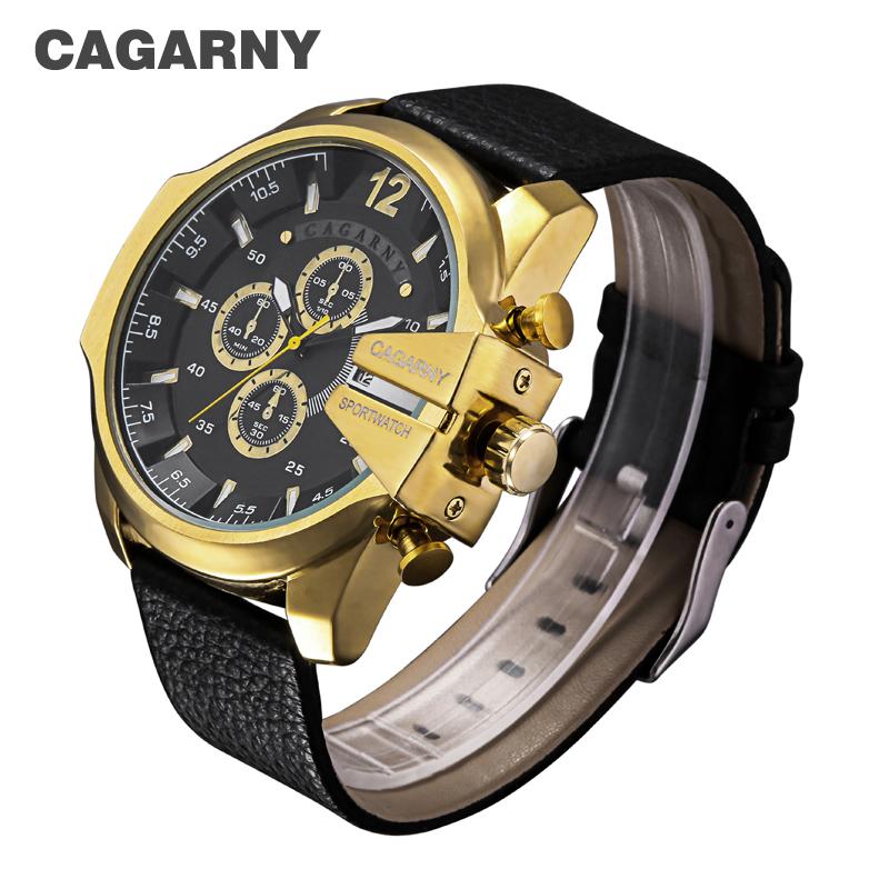 CAGARNY 6839 Men's Military Quartz Watch Stainless Steel Leather Strap Sport
