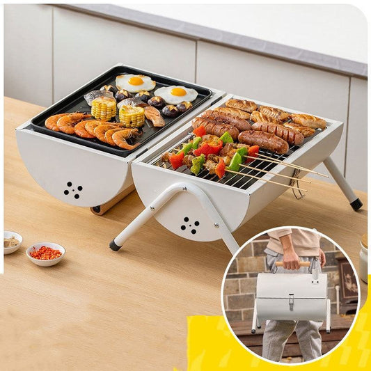 Portable Double-Sided BBQ Grill with Baking Tray, Outdoor Charcoal Stove for Camping eprolo