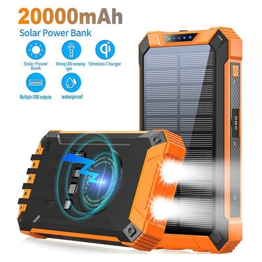 F-S221 20000mAh Solar Power Bank Fast Wireless Charging w/ LED & Built-in Cables eprolo