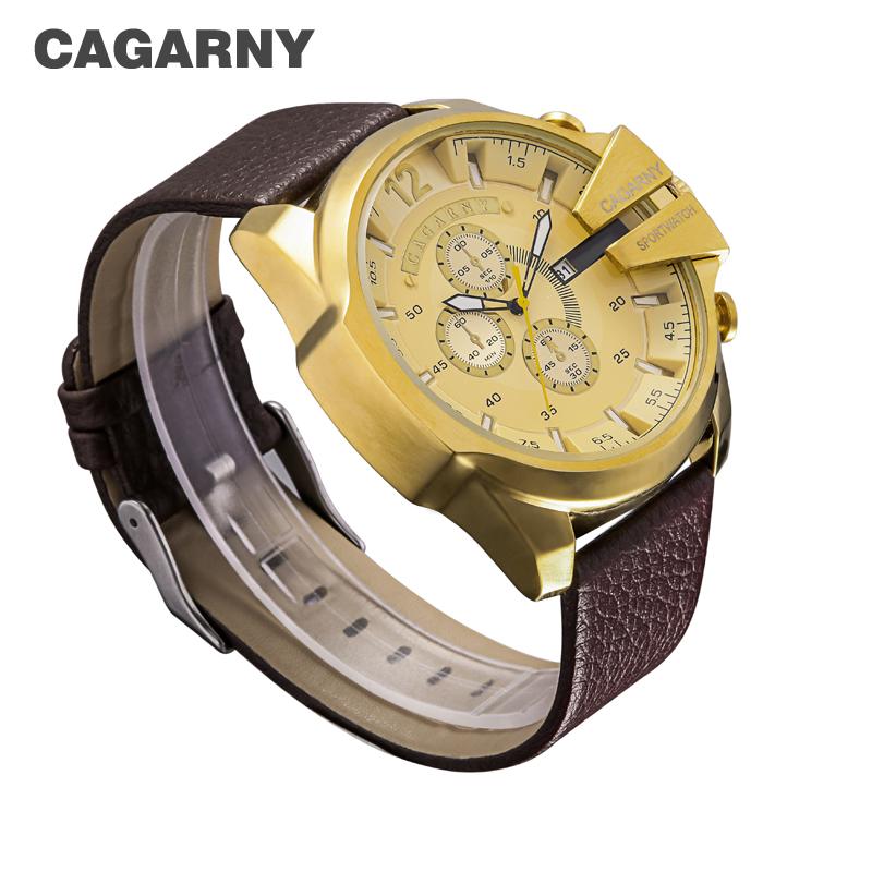 CAGARNY 6839 Men's Military Quartz Watch Stainless Steel Leather Strap Sport