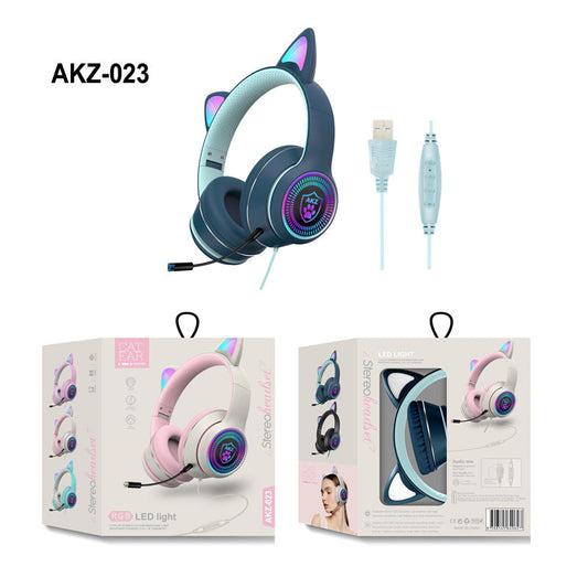 AKZ‑023 RGB Luminous Cat Ear Gaming Headset Wired USB with Mic, 5 Colors eprolo