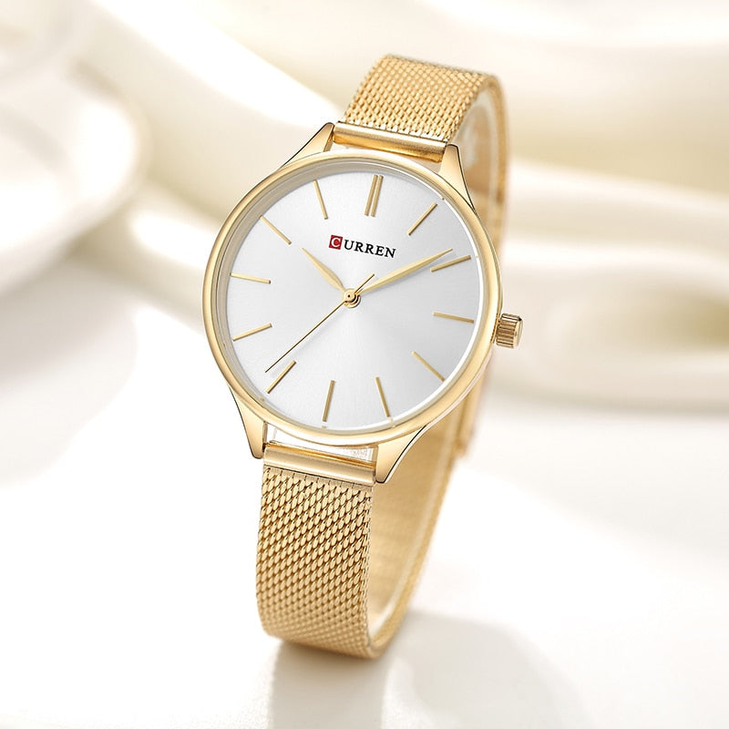 CURREN Women's Watch Luxury Rose Gold Milanese Steel Quartz Ladies Wristwatch eprolo