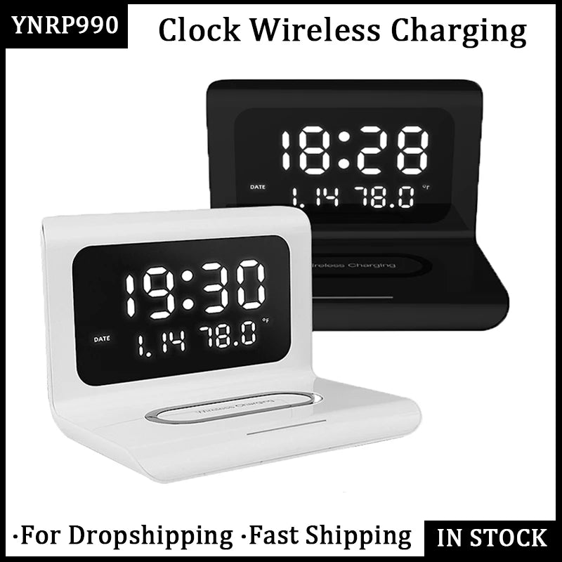 RT1 Qi 10W Wireless Charger Alarm Clock Calendar Temp Display Safe Fast Charge eprolo