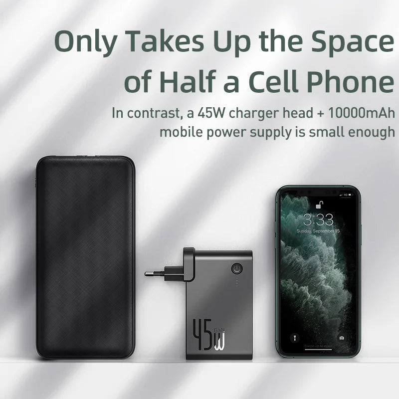 Baseus GaN Power Bank Charger 10000mAh 45W USB-C PD Fast Charging for Phones & Laptops eprolo
