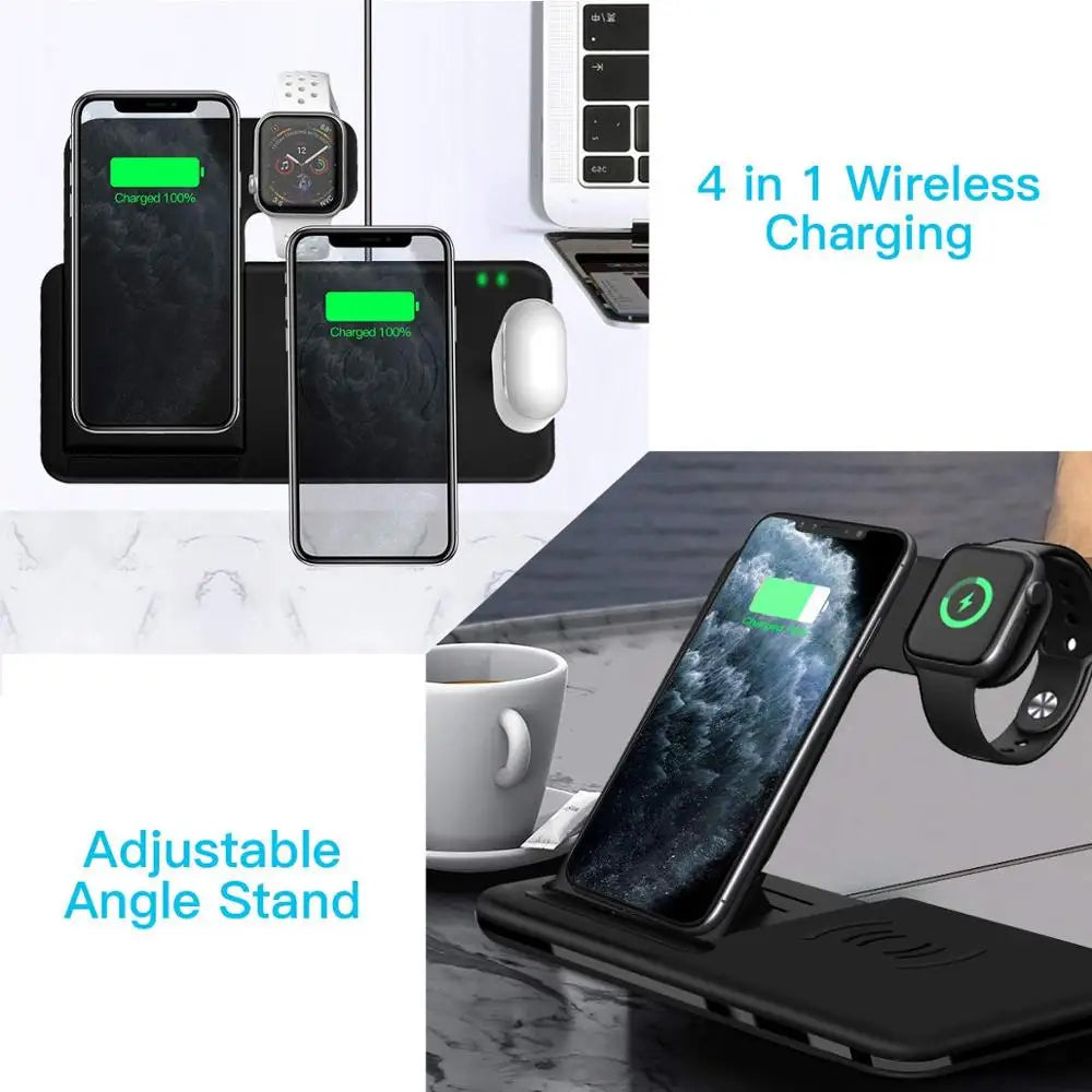 15W 4-in-1 Foldable Qi Fast Wireless Charger Stand for iPhone, Watch, AirPods & Android Devices eprolo