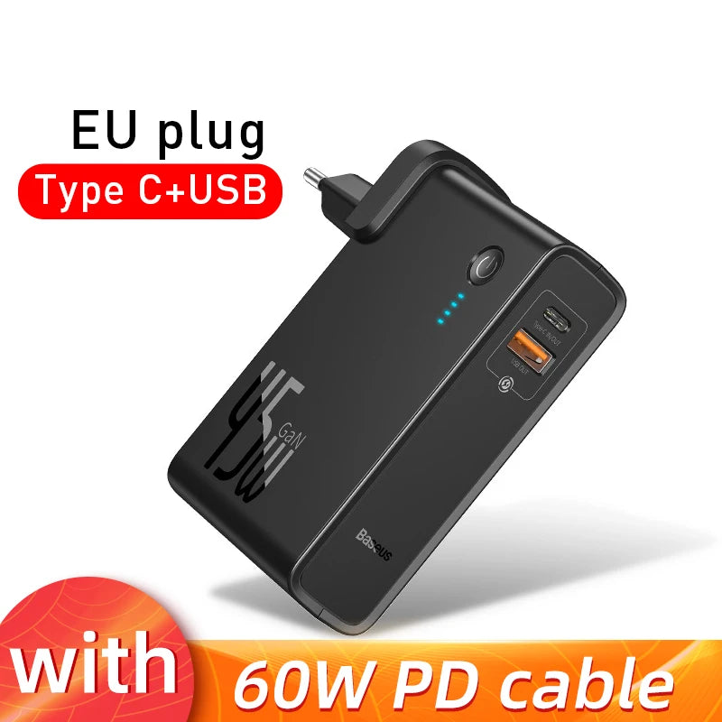 Baseus GaN Power Bank Charger 10000mAh 45W USB-C PD Fast Charging for Phones & Laptops eprolo