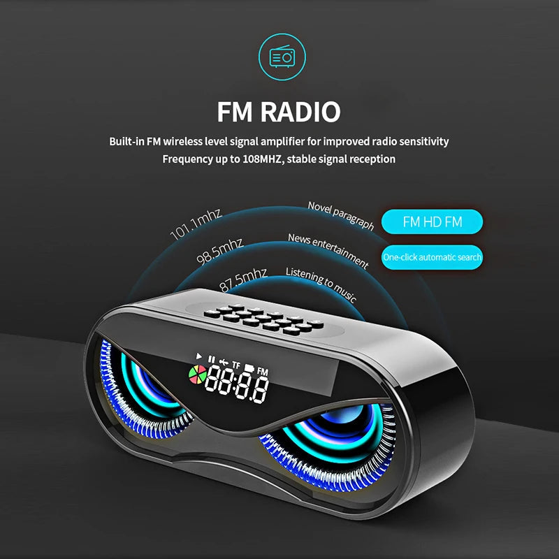 M6 Owl Bluetooth Speaker LED Flash FM Radio Alarm Clock TF Card AUX USB eprolo