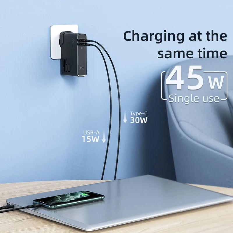 Baseus GaN Power Bank Charger 10000mAh 45W USB-C PD Fast Charging for Phones & Laptops eprolo