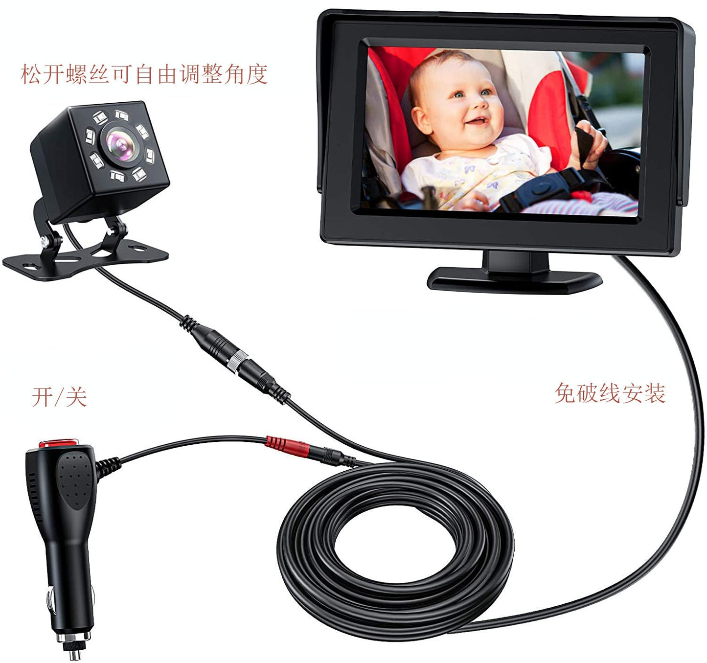 5 Inch AHD Baby Safety Car Rear Seat Camera Monitor with 120° View, 1080P HD Display eprolo