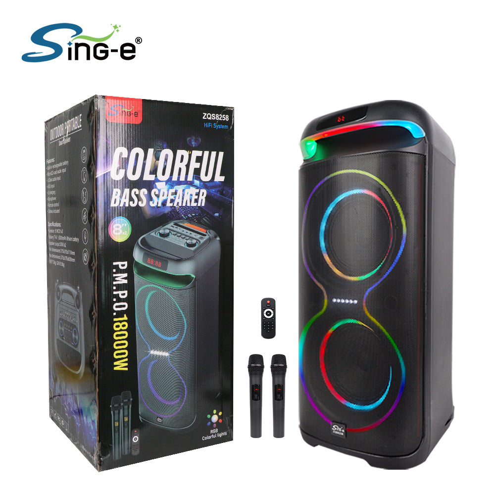 Sing-e ZQS8258 High-Power Dual 8-Inch KTV Karaoke Bluetooth Speaker with Wireless Mic & RGB Lights eprolo
