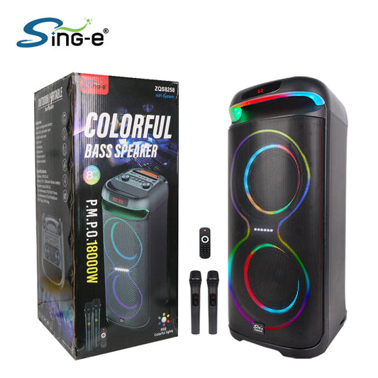 Sing-e ZQS8258 High-Power Dual 8-Inch KTV Karaoke Bluetooth Speaker with Wireless Mic & RGB Lights eprolo