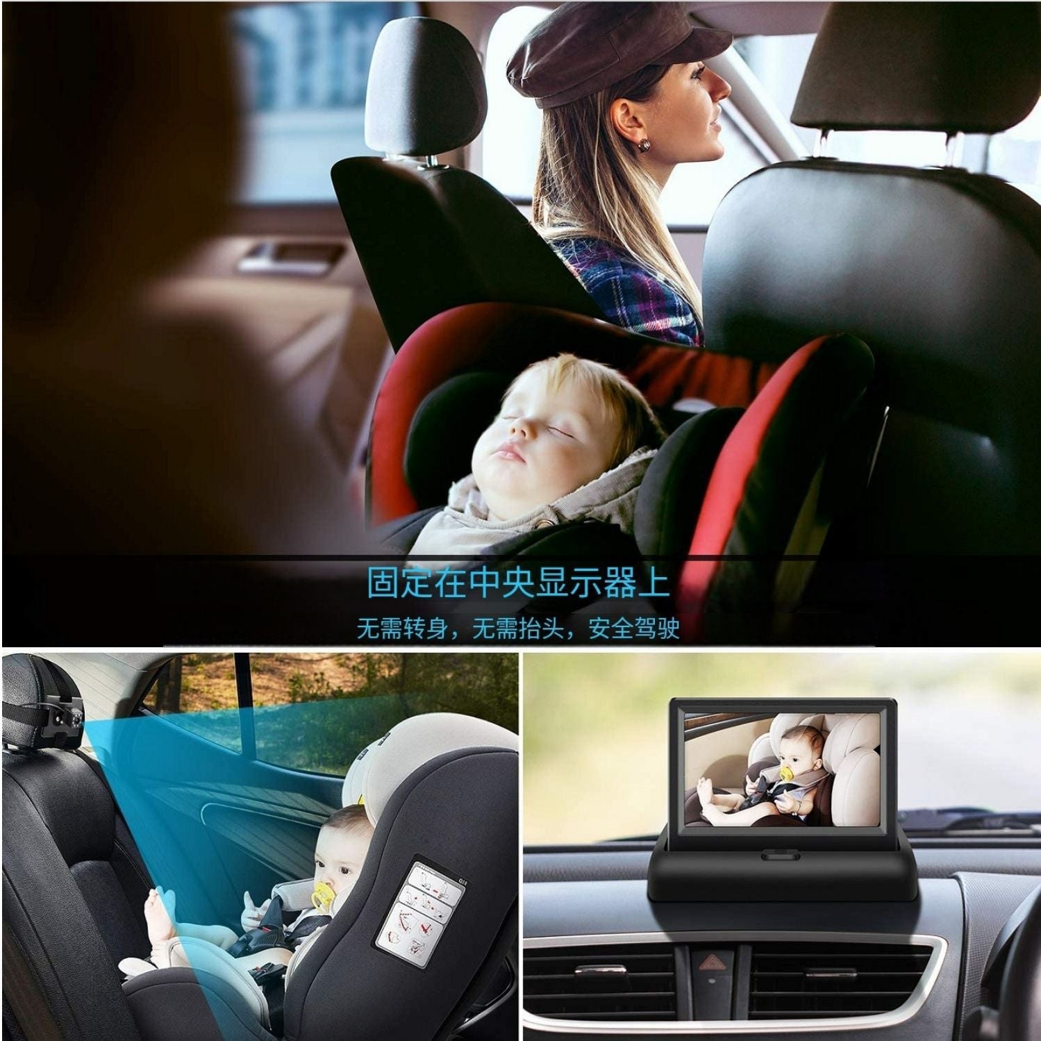 5 Inch AHD Baby Safety Car Rear Seat Camera Monitor with 120° View, 1080P HD Display eprolo